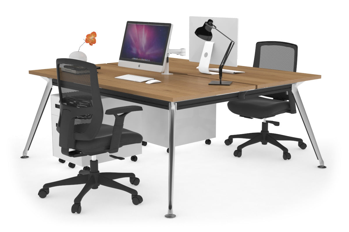 San Fran - Ergonomic 2 Person Workstation Bench Chrome Leg [1400L x 800W with Cable Scallop] Jasonl salvage oak none 