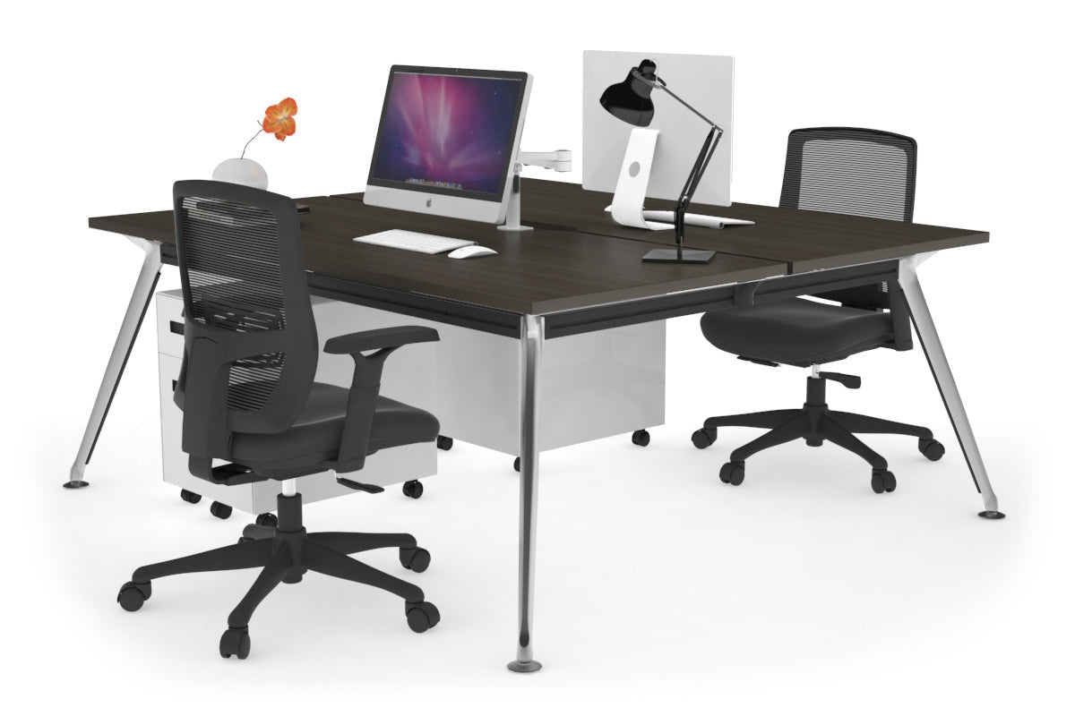 San Fran - Ergonomic 2 Person Workstation Bench Chrome Leg [1400L x 800W with Cable Scallop] Jasonl dark oak none 