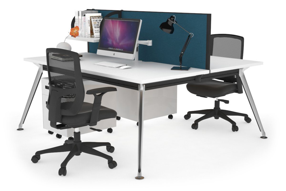 San Fran - Ergonomic 2 Person Workstation Bench Chrome Leg [1400L x 800W with Cable Scallop] Jasonl white deep blue (500H x 1400W) 
