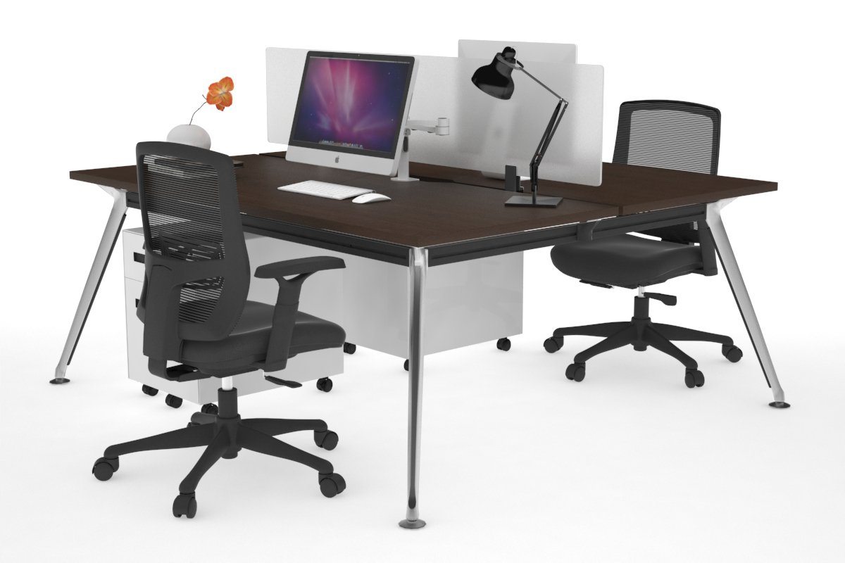 San Fran - Ergonomic 2 Person Workstation Bench Chrome Leg [1400L x 800W with Cable Scallop] Jasonl wenge white perspex (400H x 800W) 