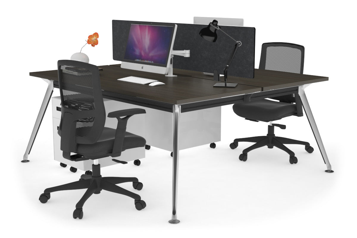 San Fran - Ergonomic 2 Person Workstation Bench Chrome Leg [1400L x 800W with Cable Scallop] Jasonl dark oak grey fabric (400H x 800W) 
