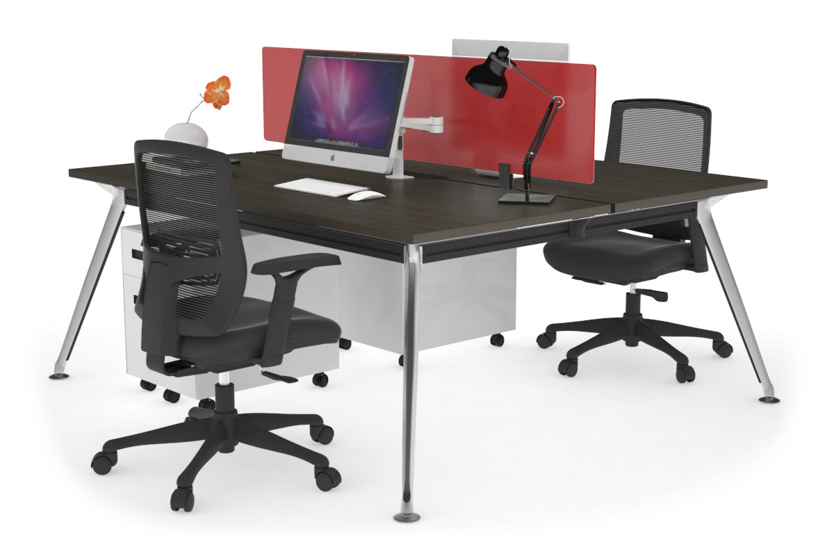 San Fran - Ergonomic 2 Person Workstation Bench Chrome Leg [1400L x 800W with Cable Scallop] Jasonl dark oak red perspex (400H x 800W) 