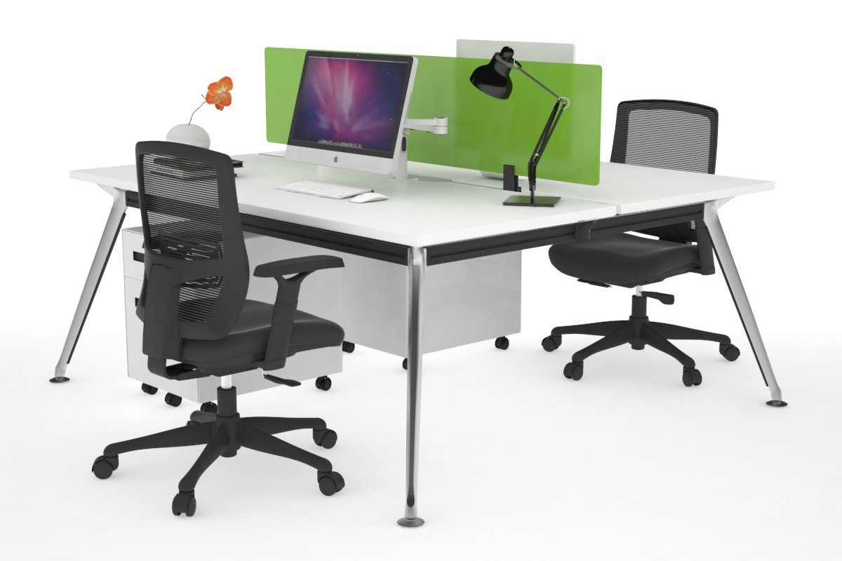 San Fran - Ergonomic 2 Person Workstation Bench Chrome Leg [1400L x 800W with Cable Scallop] Jasonl white green perspex (400H x 800W) 
