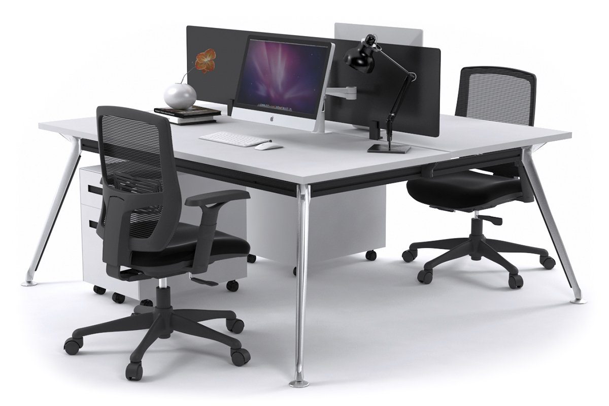 San Fran - Ergonomic 2 Person Workstation Bench Chrome Leg [1800L x 700W] Jasonl white black perspex (400H x 1500W) 