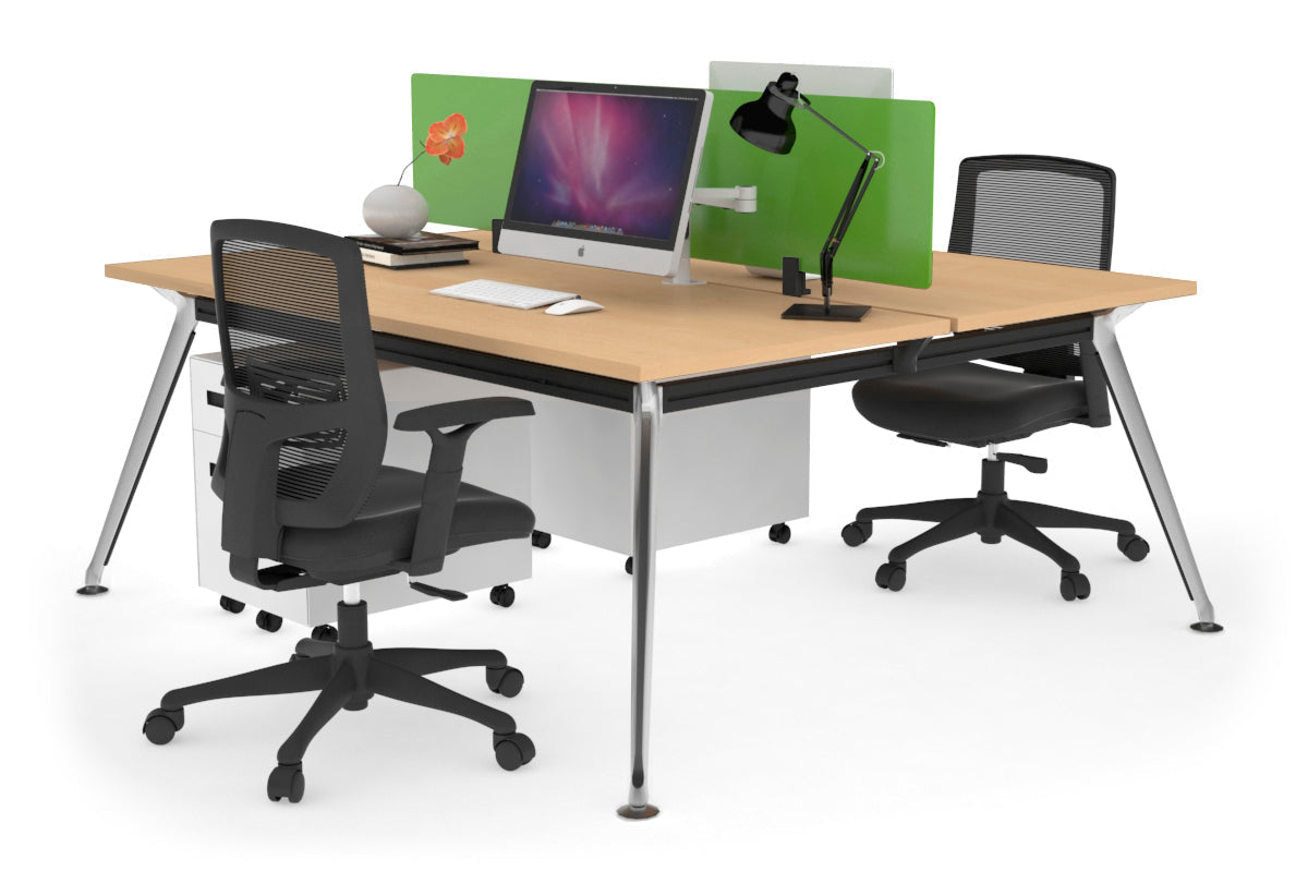 San Fran - Ergonomic 2 Person Workstation Bench Chrome Leg [1800L x 700W] Jasonl maple green perspex (400H x 1500W) 