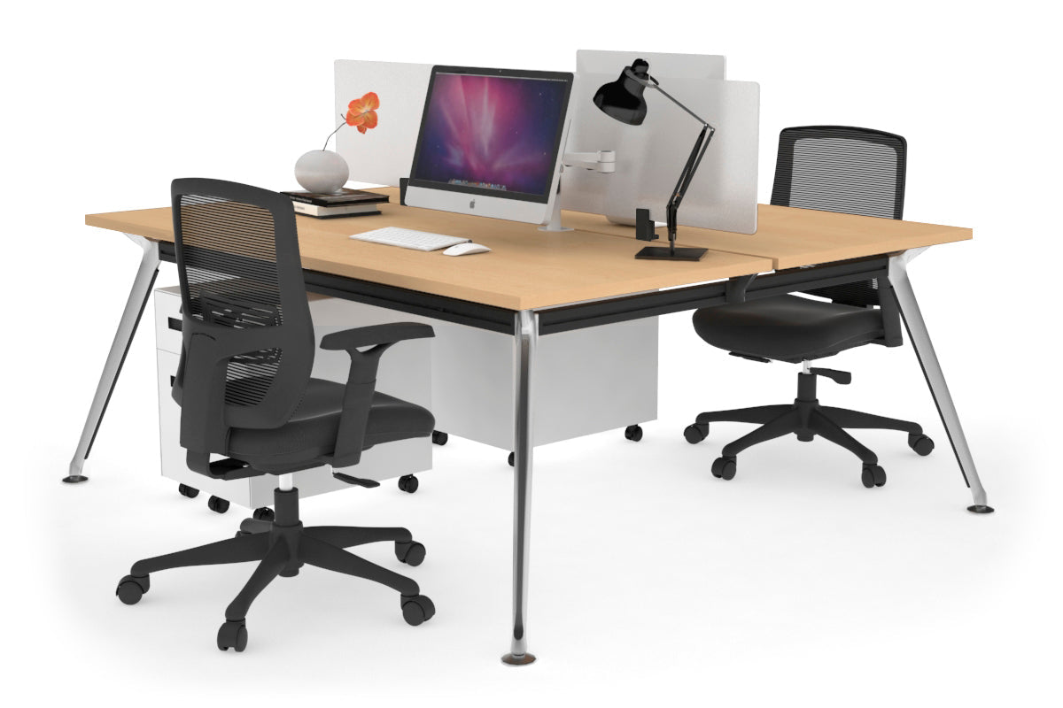 San Fran - Ergonomic 2 Person Workstation Bench Chrome Leg [1800L x 700W] Jasonl maple white perspex (400H x 1500W) 
