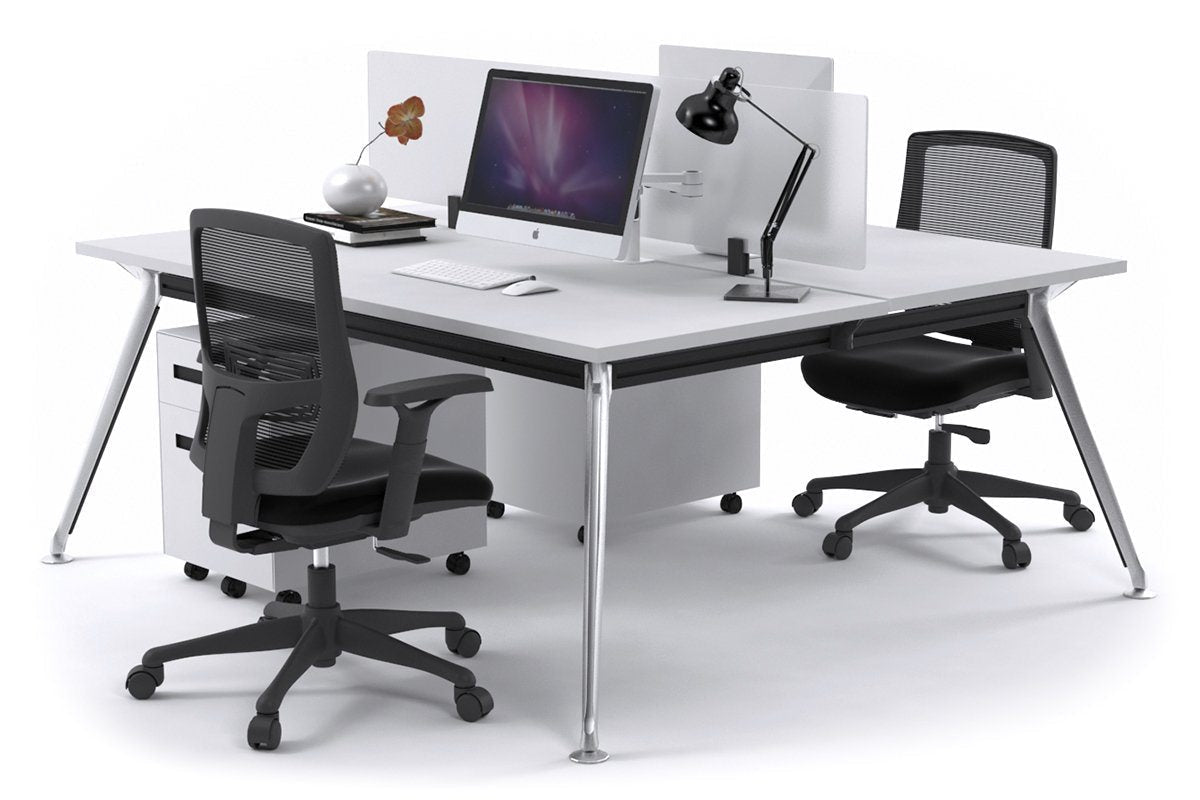 San Fran - Ergonomic 2 Person Workstation Bench Chrome Leg [1800L x 700W] Jasonl white white perspex (400H x 1500W) 