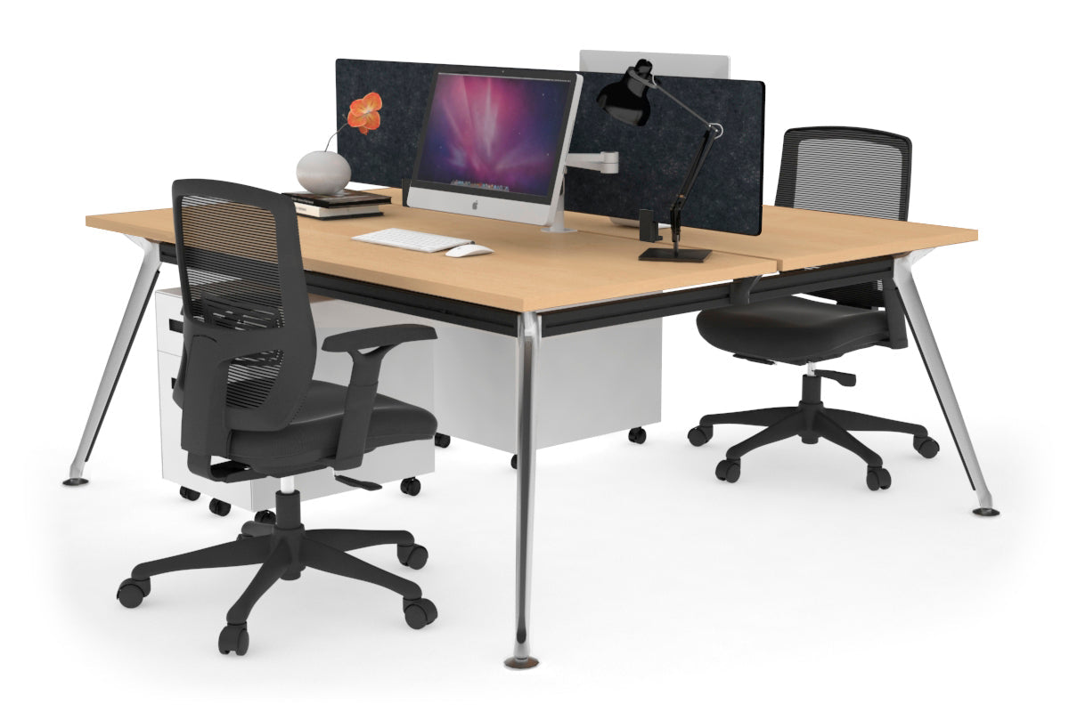 San Fran - Ergonomic 2 Person Workstation Bench Chrome Leg [1800L x 700W] Jasonl maple grey fabric (400H x 1500W) 