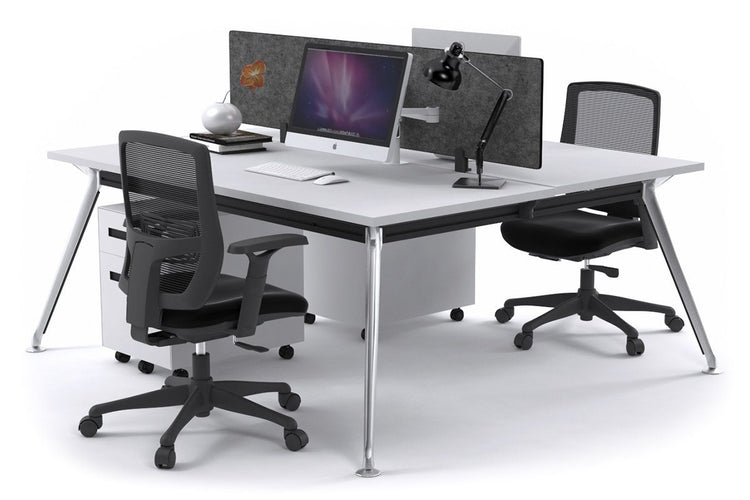 San Fran - Ergonomic 2 Person Workstation Bench Chrome Leg [1800L x 700W] Jasonl white grey fabric (400H x 1500W) 