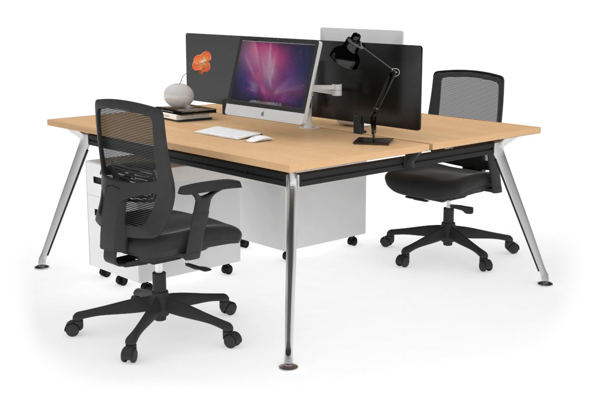 San Fran - Ergonomic 2 Person Workstation Bench Chrome Leg [1800L x 700W] Jasonl maple black perspex (400H x 1500W) 