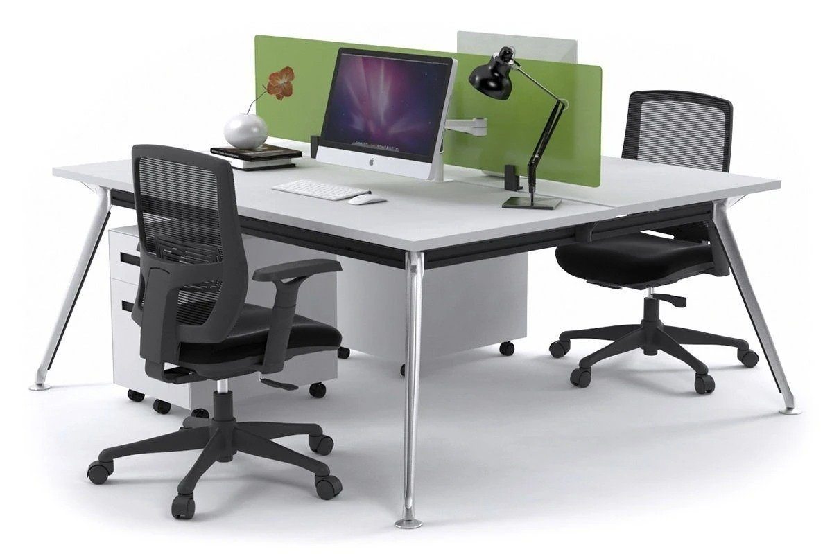 San Fran - Ergonomic 2 Person Workstation Bench Chrome Leg [1800L x 700W] Jasonl white green perspex (400H x 1500W) 