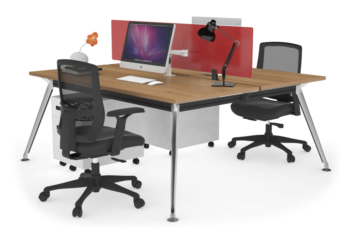 San Fran - Ergonomic 2 Person Workstation Bench Chrome Leg [1800L x 800W with Cable Scallop] Jasonl salvage oak red perspex (400H x 1500W) 