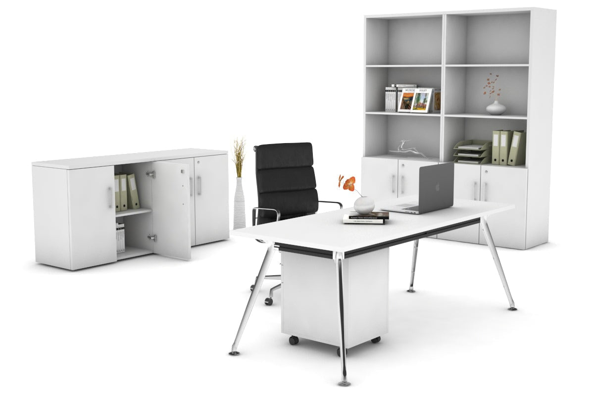 San Fran - Executive Office Desk Chrome Leg [1400L x 800W with Cable Scallop] Jasonl 