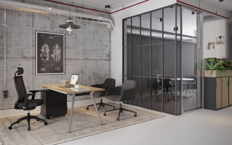 San Fran - Executive Office Desk Chrome Leg [1400L x 800W with Cable Scallop] Jasonl 