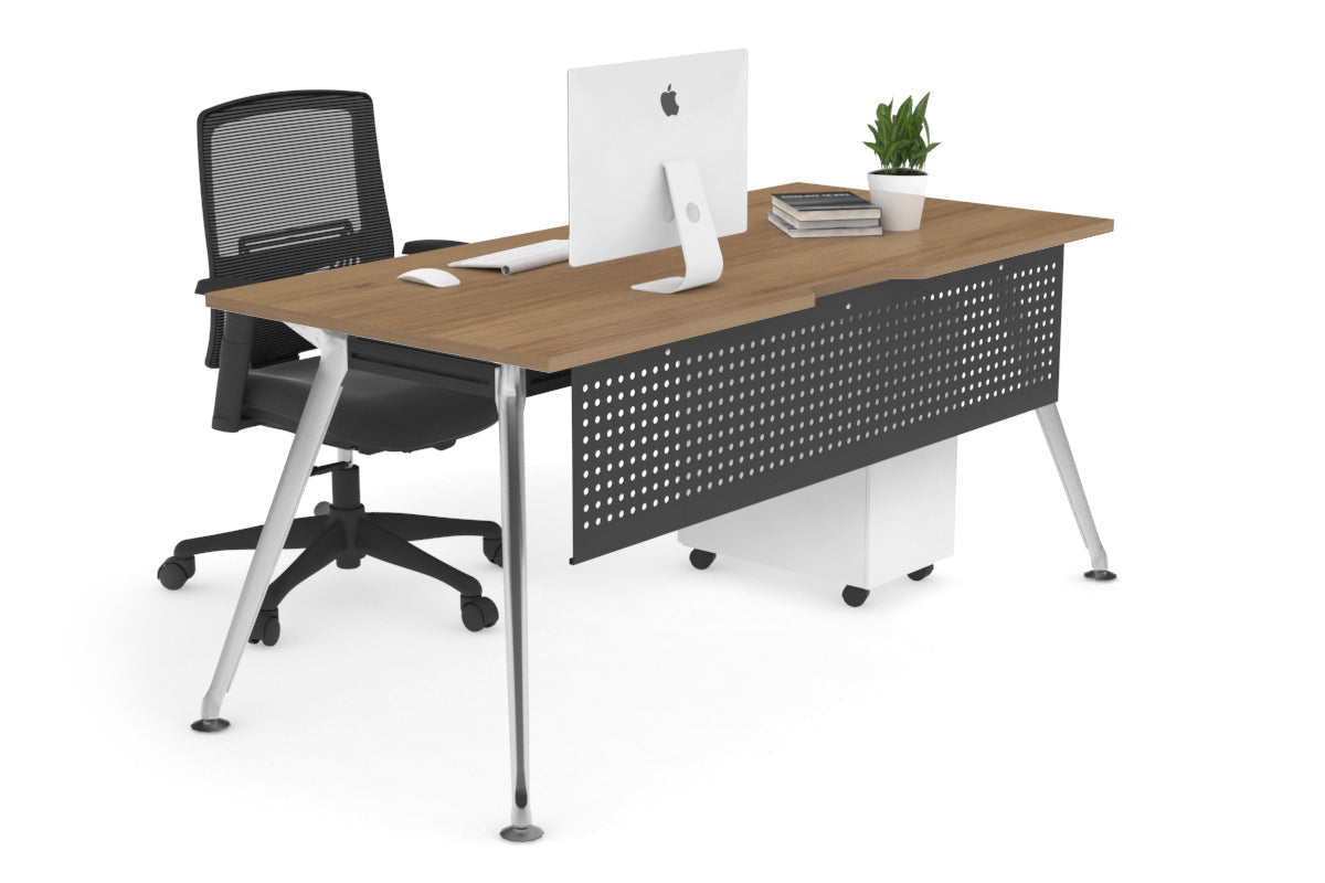 San Fran - Executive Office Desk Chrome Leg [1400L x 800W with Cable Scallop] Jasonl salvage oak black modesty 
