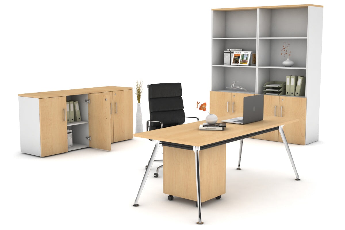 San Fran - Executive Office Desk Chrome Leg [1400L x 800W with Cable Scallop] Jasonl 