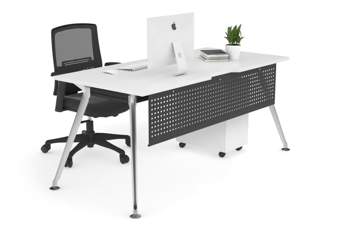 San Fran - Executive Office Desk Chrome Leg [1400L x 800W with Cable Scallop] Jasonl white black modesty 