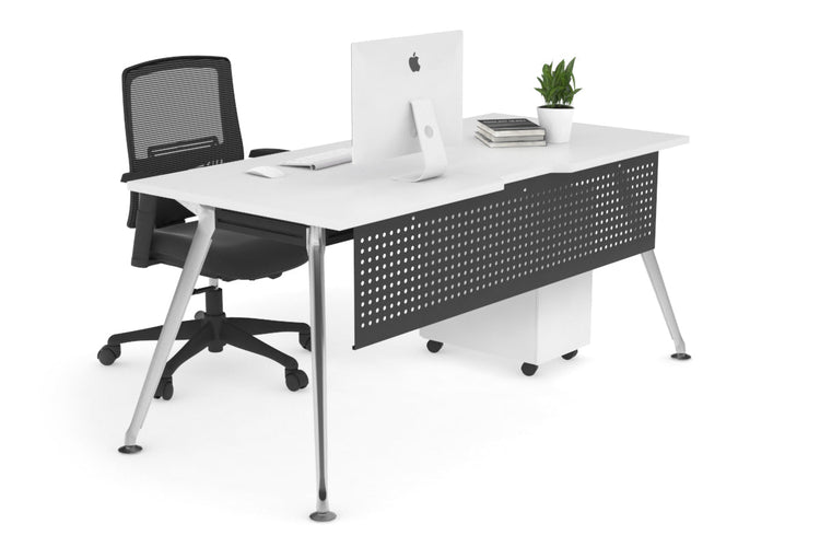 San Fran - Executive Office Desk Chrome Leg [1400L x 800W with Cable Scallop] Jasonl white black modesty 