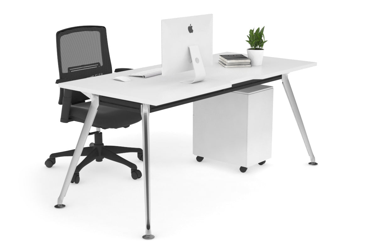 San Fran - Executive Office Desk Chrome Leg [1400L x 800W with Cable Scallop] Jasonl white none 