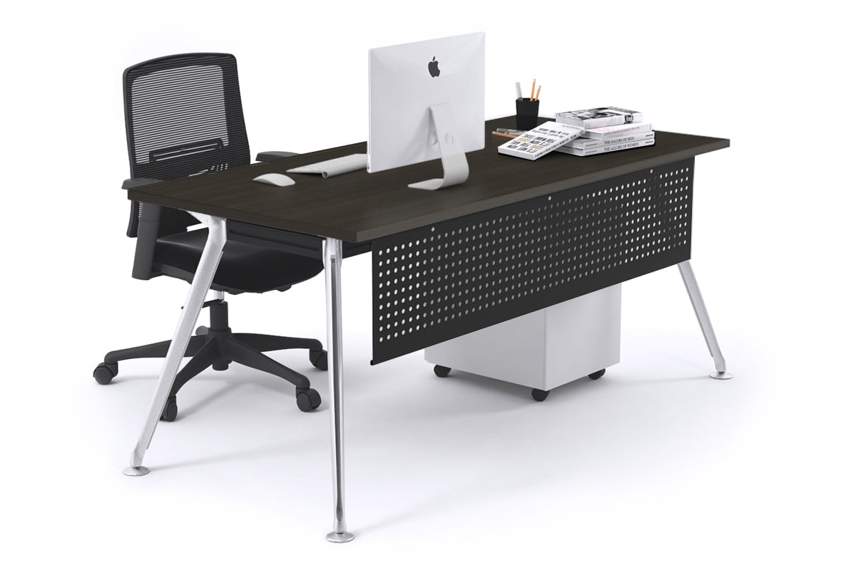 San Fran - Executive Office Desk Chrome Leg [1600L x 700W] Jasonl dark oak black modesty 