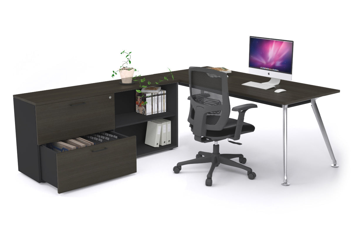 San Fran Executive Setting - Chrome Frame [1600L x 800W] Jasonl dark oak none 2 drawer open