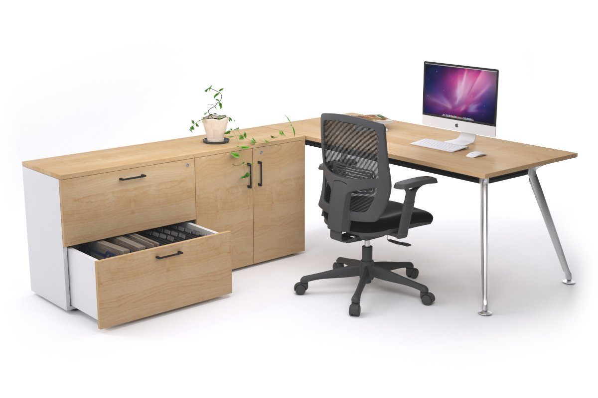 San Fran Executive Setting - Chrome Frame [1600L x 800W] Jasonl maple none 2 drawer 2 door filling cabinet