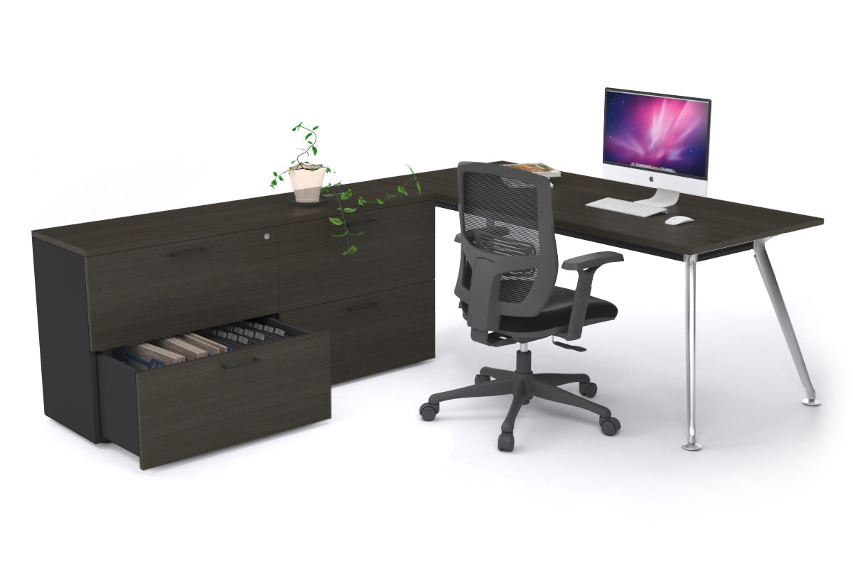 San Fran Executive Setting - Chrome Frame [1600L x 800W] Jasonl dark oak none 4 drawer lateral