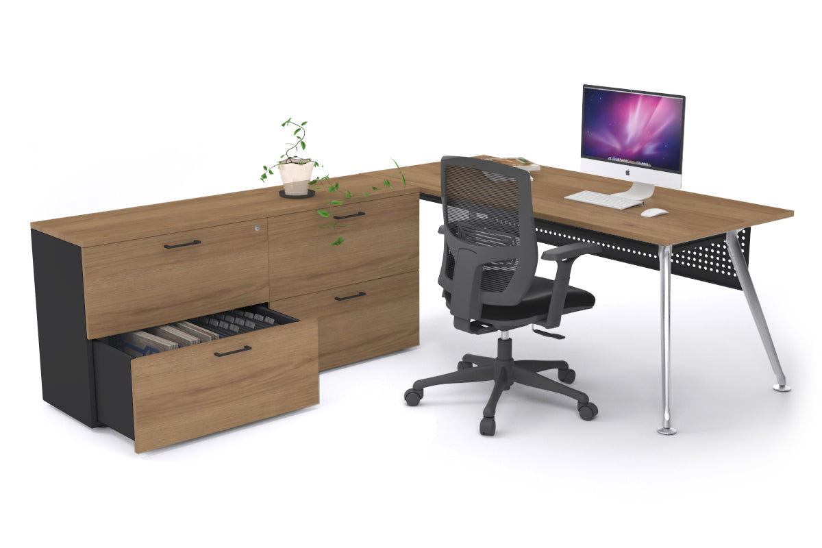 San Fran Executive Setting - Chrome Frame [1600L x 800W] Jasonl salvage oak Black modesty 4 drawer lateral