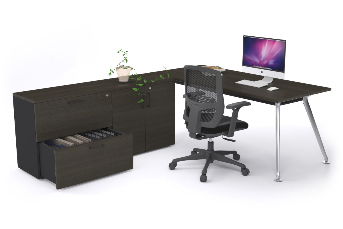 San Fran Executive Setting - Chrome Frame [1600L x 800W] Jasonl dark oak none 2 drawer 2 door filling cabinet