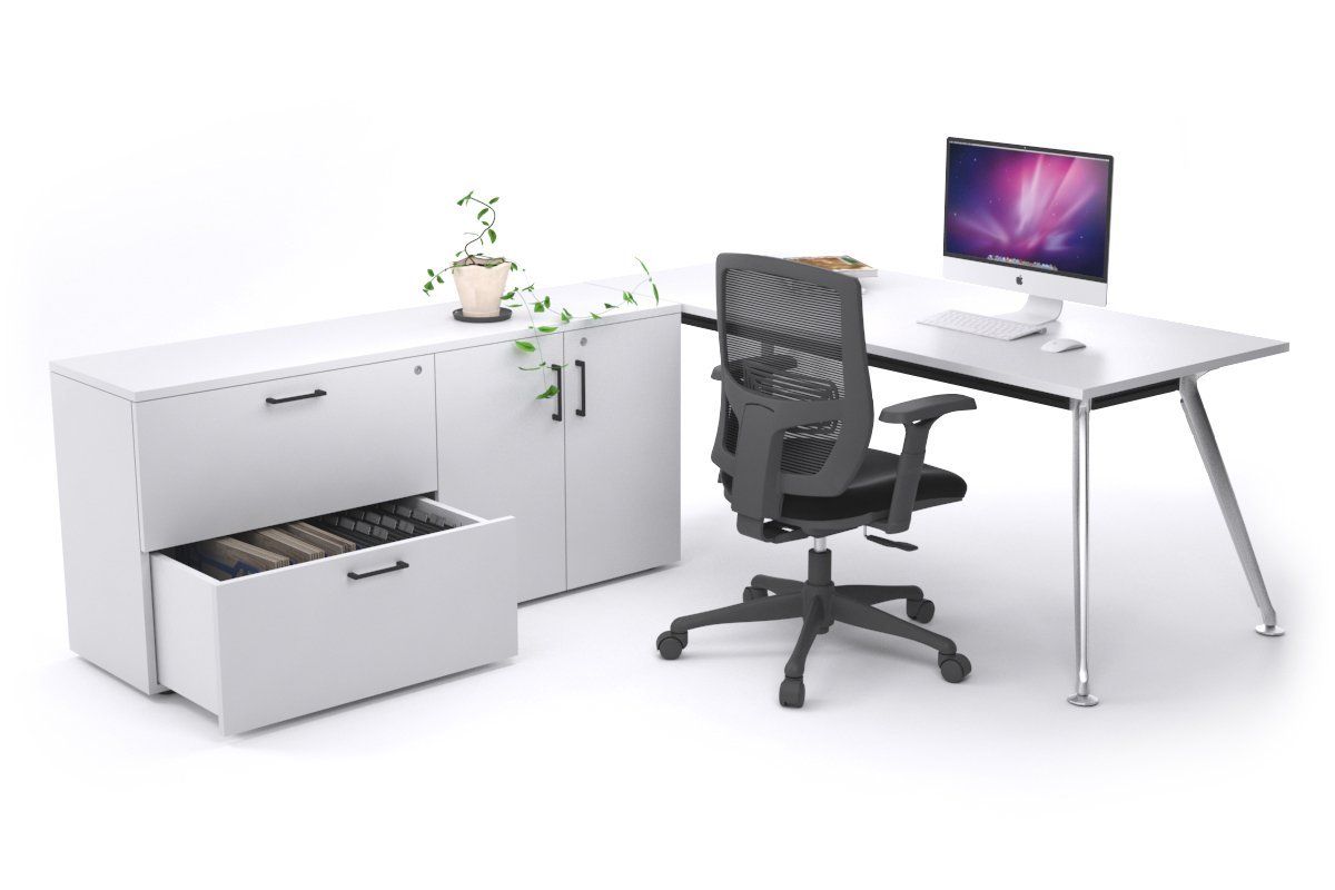 San Fran Executive Setting - Chrome Frame [1600L x 800W] Jasonl white none 2 drawer 2 door filling cabinet