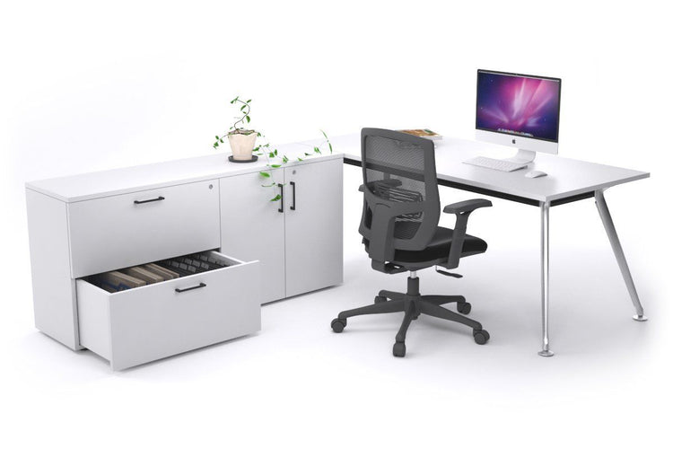 San Fran Executive Setting - Chrome Frame [1600L x 800W] Jasonl white none 2 drawer 2 door filling cabinet