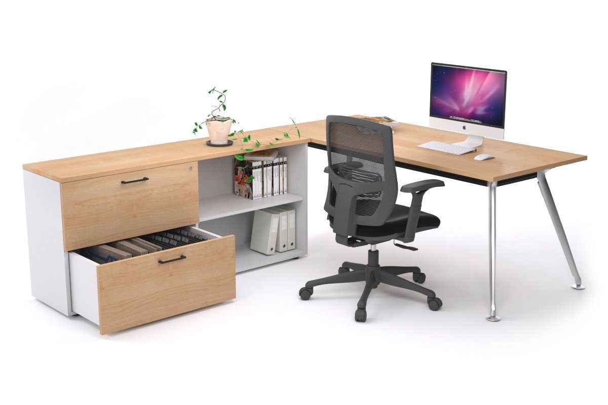 San Fran Executive Setting - Chrome Frame [1600L x 800W] Jasonl maple none 2 drawer open