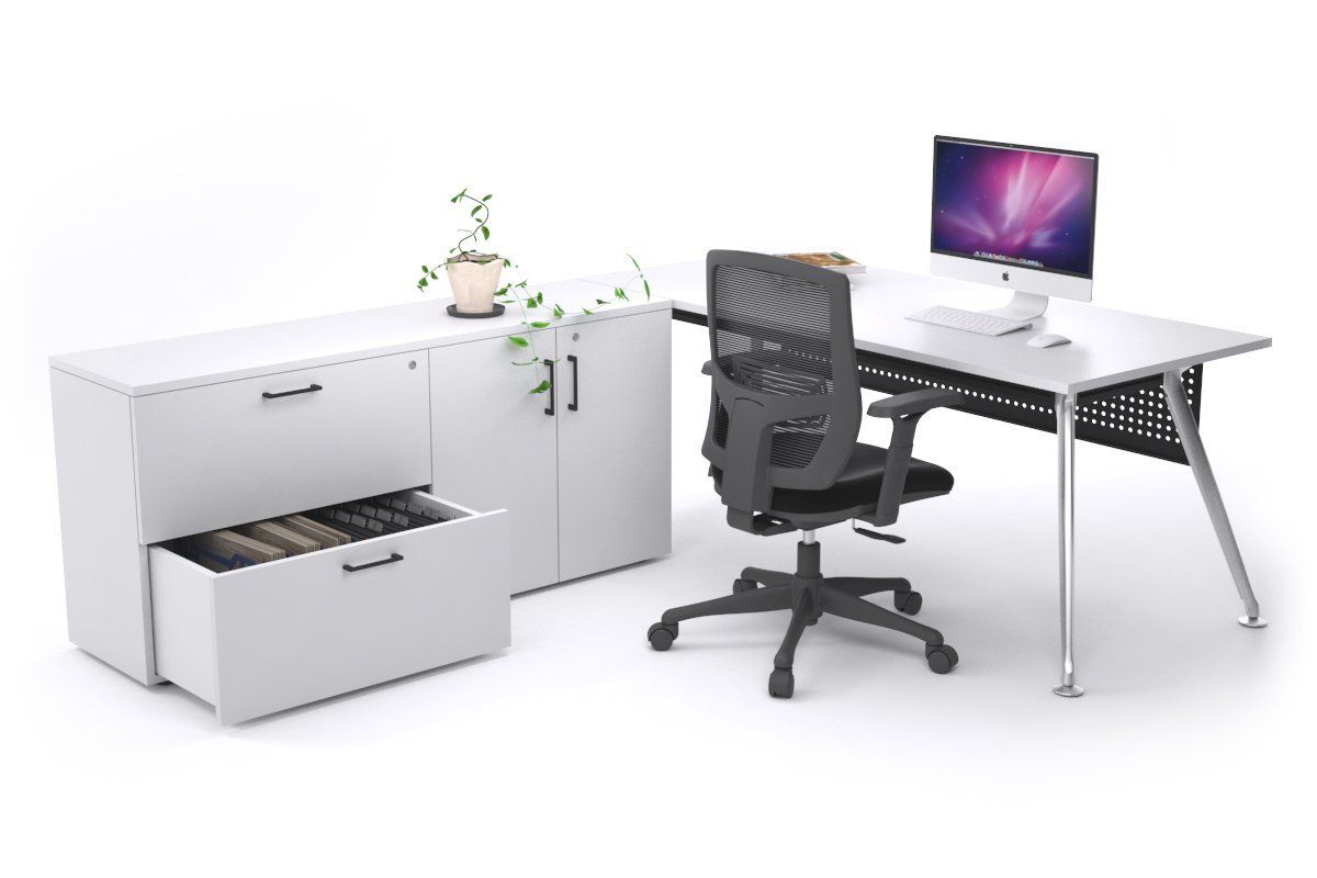 San Fran Executive Setting - Chrome Frame [1600L x 800W] Jasonl white Black modesty 2 drawer 2 door filling cabinet