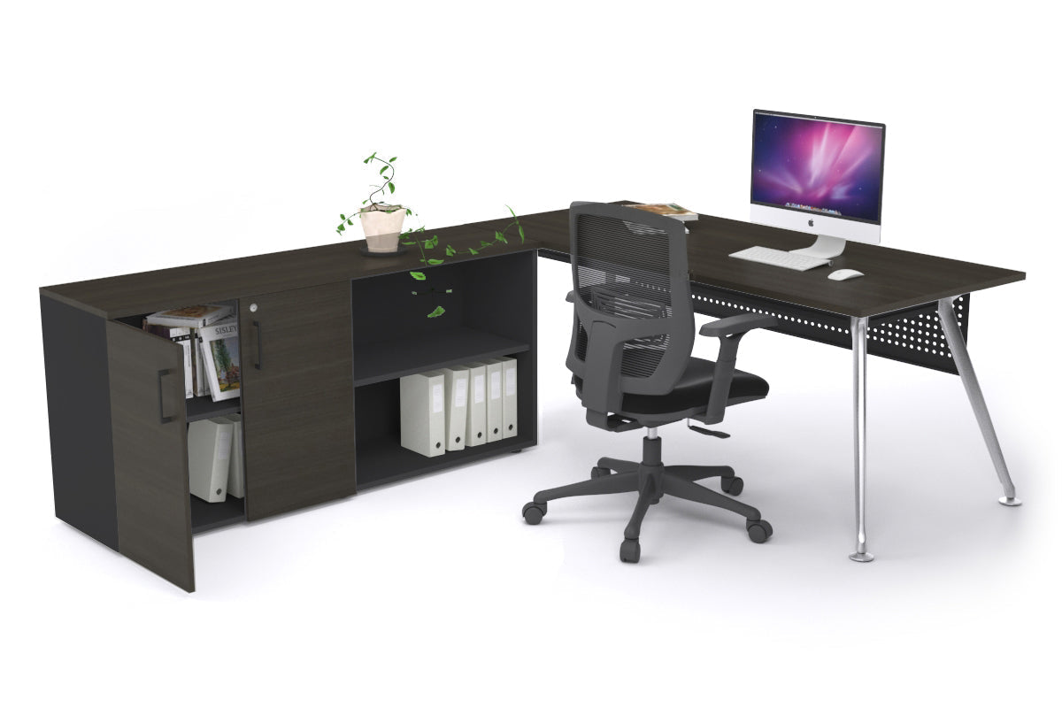 San Fran Executive Setting - Chrome Frame [1600L x 800W] Jasonl dark oak Black modesty 2 door open