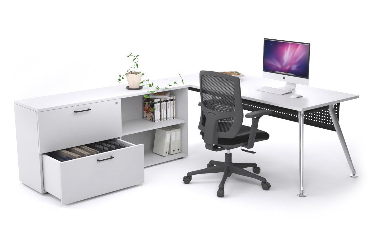 San Fran Executive Setting - Chrome Frame [1600L x 800W] Jasonl white Black modesty 2 drawer open