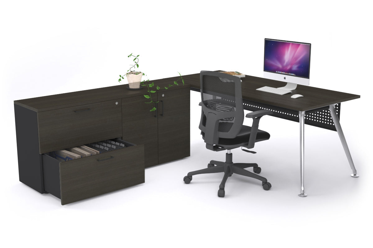San Fran Executive Setting - Chrome Frame [1600L x 800W] Jasonl dark oak Black modesty 2 drawer 2 door filling cabinet