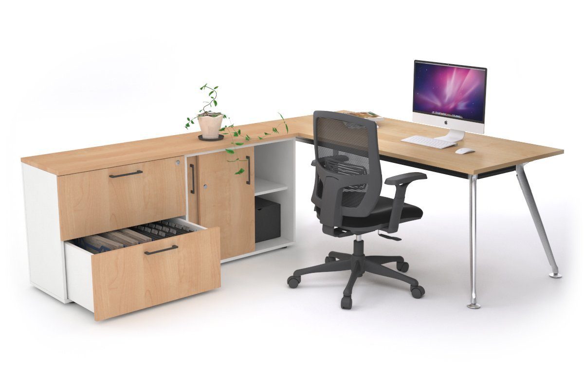 San Fran Executive Setting - Chrome Frame [1600L x 800W] Jasonl maple none 2 drawer lateral sliding door credenza
