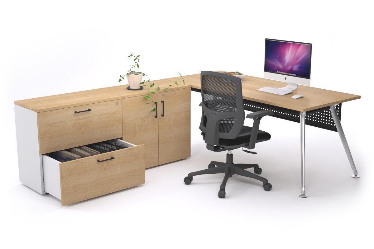 San Fran Executive Setting - Chrome Frame [1600L x 800W] Jasonl maple Black modesty 2 drawer 2 door filling cabinet