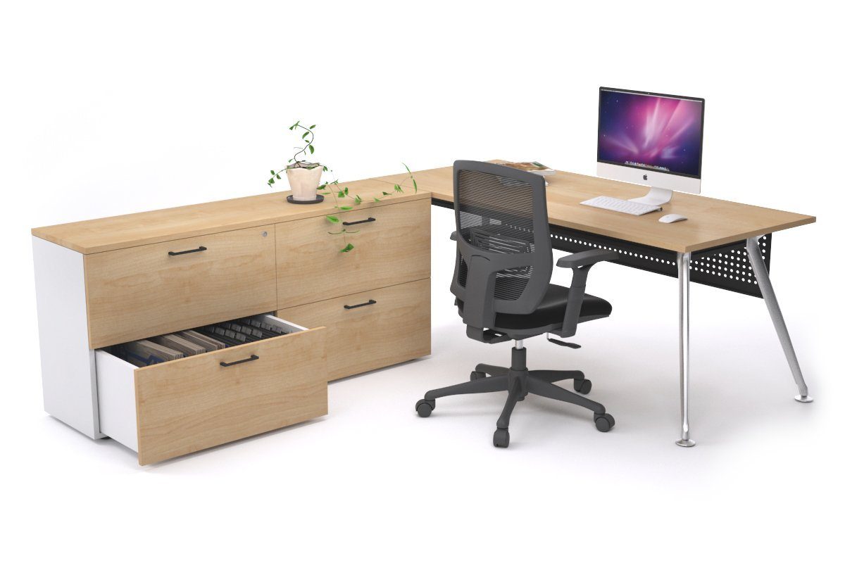 San Fran Executive Setting - Chrome Frame [1600L x 800W] Jasonl white Black modesty 4 drawer lateral