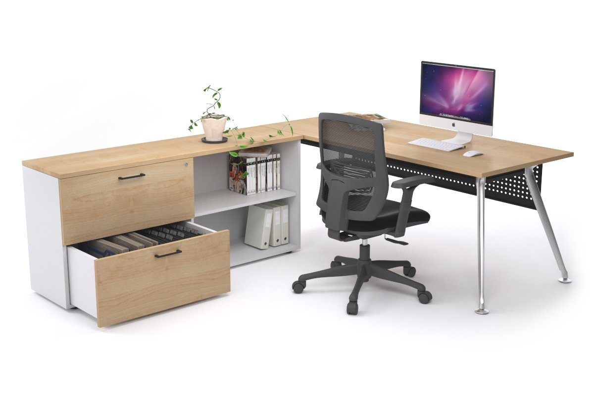 San Fran Executive Setting - Chrome Frame [1600L x 800W] Jasonl maple Black modesty 2 drawer open