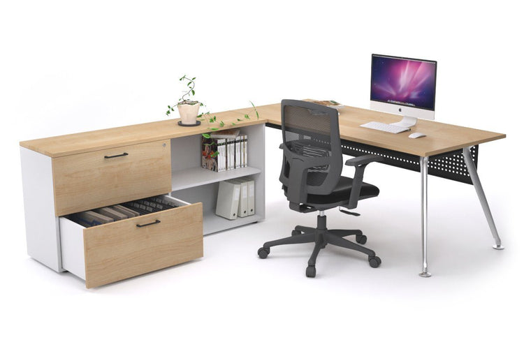 San Fran Executive Setting - Chrome Frame [1600L x 800W] Jasonl maple Black modesty 2 drawer open