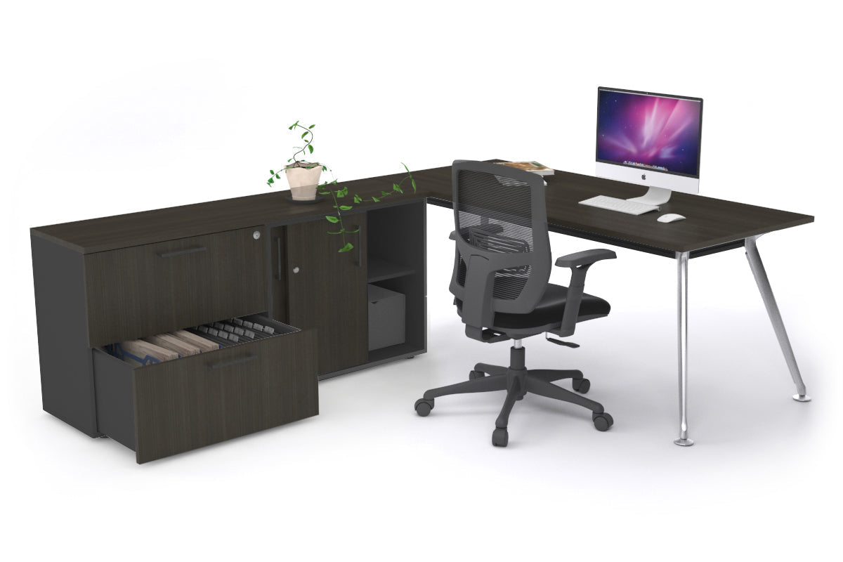 San Fran Executive Setting - Chrome Frame [1600L x 800W] Jasonl dark oak none 2 drawer lateral sliding door credenza