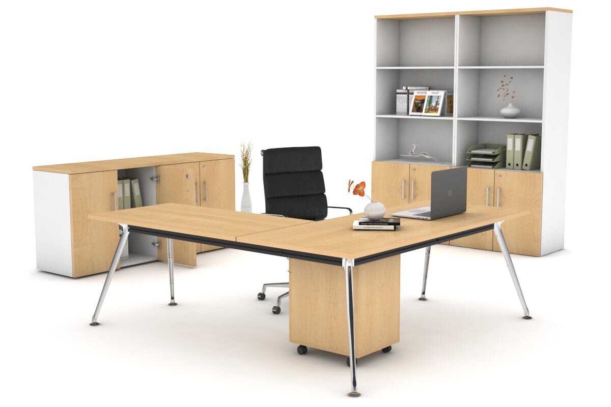 San Fran - L-Shaped Corner Office Desk with Chrome Leg Office Furniture Online [1800L x 1550W with Cable Scallop] Jasonl 