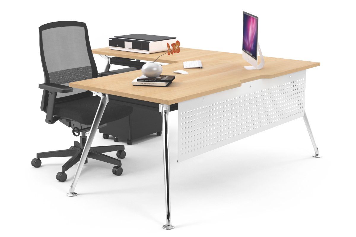 San Fran - L-Shaped Corner Office Desk with Chrome Leg Office Furniture Online [1800L x 1550W with Cable Scallop] Jasonl maple white modesty 