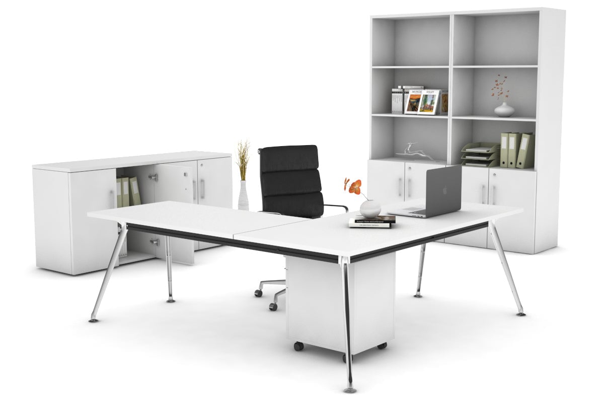 San Fran - L-Shaped Corner Office Desk with Chrome Leg Office Furniture Online [1800L x 1550W with Cable Scallop] Jasonl 