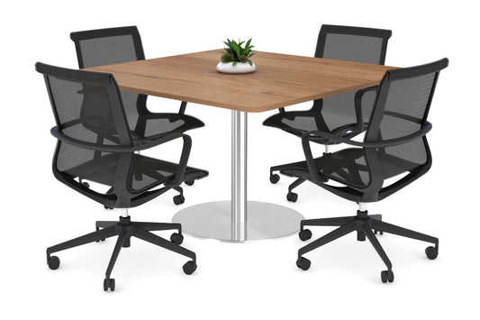 Sapphire Rectangle Boardroom Table - Stainless Steel Disc Base with Rounded Corners [1100L x 1100W] Jasonl salvage oak 