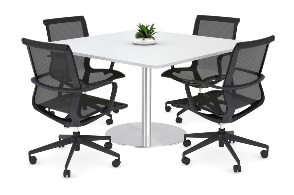 Sapphire Disc Base Boardroom Rectangle Table - Rounded Corners [1100L x 1100W with Rounded Corners]-stainless steel base white 