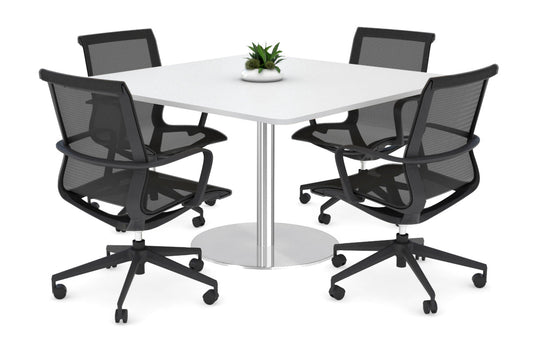 Sapphire Rectangle Boardroom Table - Stainless Steel Disc Base with Rounded Corners [1100L x 1100W] Jasonl white 