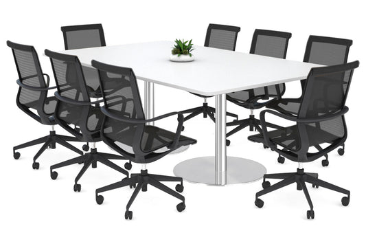 Sapphire Rectangle Boardroom Table - Stainless Steel Disc Base with Rounded Corners [1800L x 1100W] Jasonl white 
