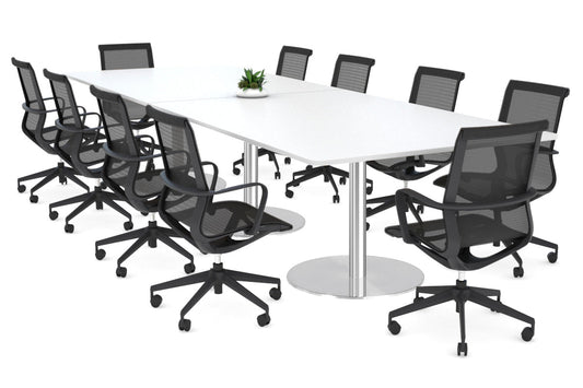 Sapphire Rectangle Boardroom Table - Stainless Steel Disc Base with Rounded Corners [3200L x 1100W] Jasonl white 